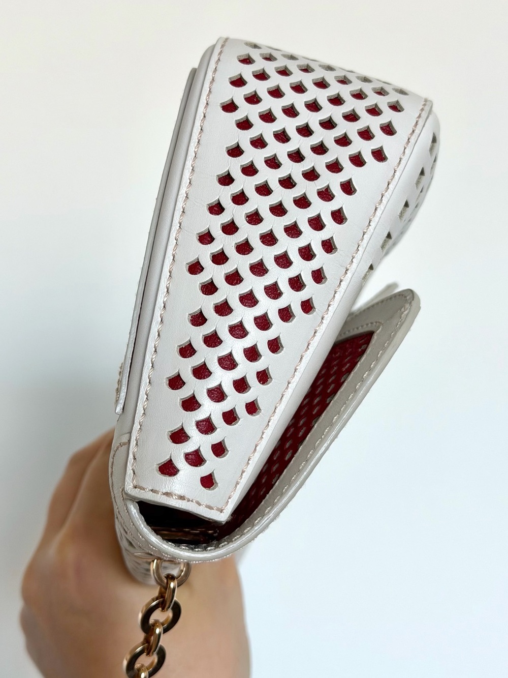 Salvatore Ferragamo Gancini Perforated Leather Chain Shoulder Bag - Picture 5 of 15
